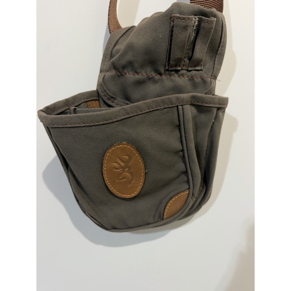 Browning Lona Flint Brown Canvas/Leather Shell Pouch Adjustable Belt Crazy Horse